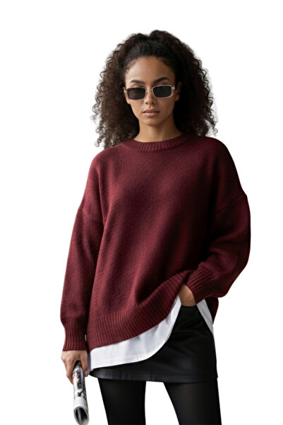 MODASPARK Pulover de damă oversize cu gât roșu Claret