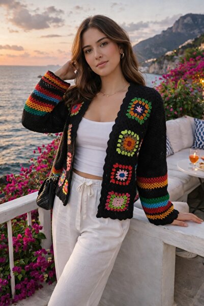 MEGA Megahan boutıque yazlık bohem renklı motıflı trend hırka