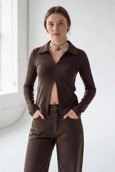 Madmext Body maro cu guler polo cu fermoar dublu slim fit pentru femei MG2652