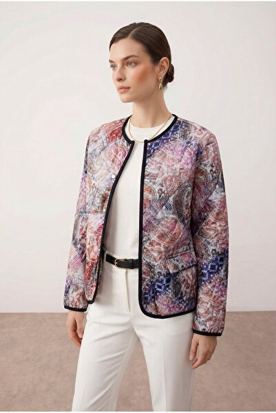 Purpleclo Kadın Etnik Desen Oversize Bomber Ceket