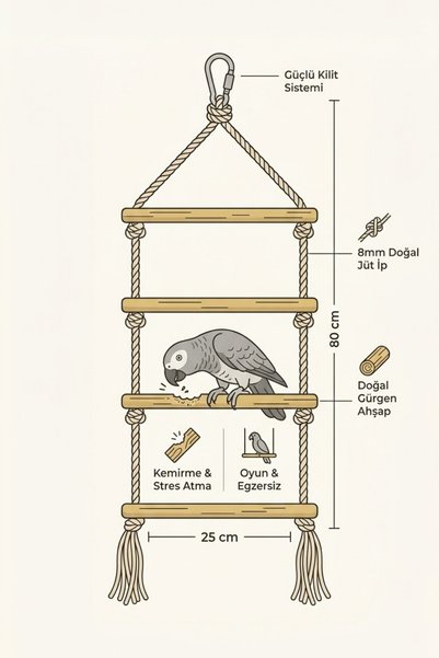 Mivra Pets Parrot Bird Toy Natural Wooden Ladder Gnawing Climbing Jute Rope