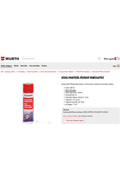 Würth Dizel Partikül Filtre Temizleyici 400ml (ORİJİNAL PEMBE RENK)