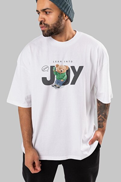 Ankhises Teddy Bear Joy εμπρός εμπριμέ λευκό μπλουζάκι υπερμεγέθη ανδρικό γυν...