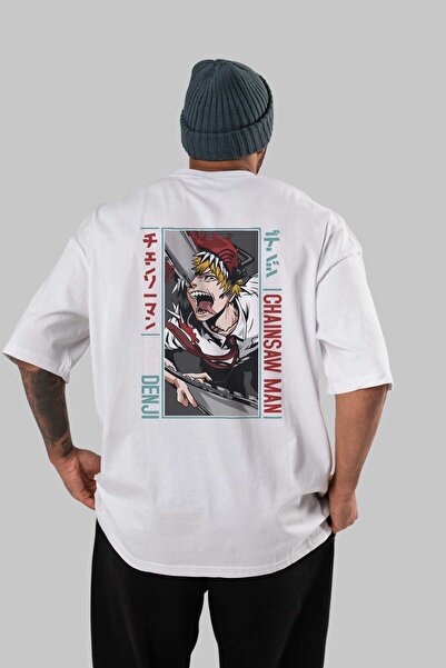 Ankhises Denji Chainsaw Man Anime Leđa Štampano Bela Oversize kroj T-shirt 10...