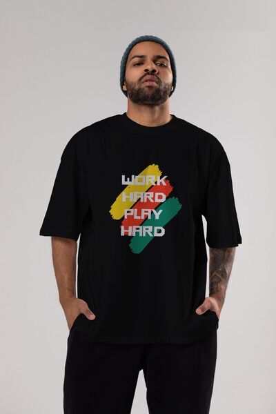 Ankhises Radi naporno, igraj se naporno Prednja strana Štampano Crna Oversize...