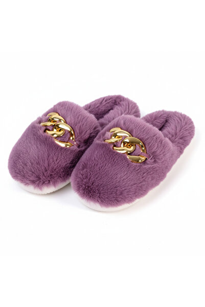 OEM Women's Slippers - Fluffy with Gold Buckle, Size 38-39, Purple
