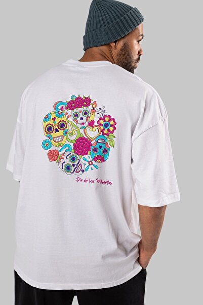 Ankhises Dia de los Muertos Πίσω εμπριμέ Λευκό υπερμεγέθη μπλουζάκι ανδρικό γ...