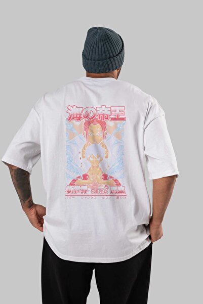 Ankhises ANIME Sa deznom MONKEY D. LUFF i SHANKS Oversize kroj Beli T-shirt -...