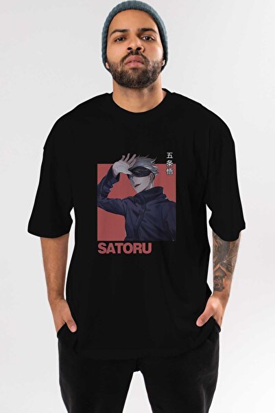 Ankhises SATORU GOJO 2 Anime εμπρός εμπριμέ μαύρο μπλουζάκι Oversize Ανδρικό ...