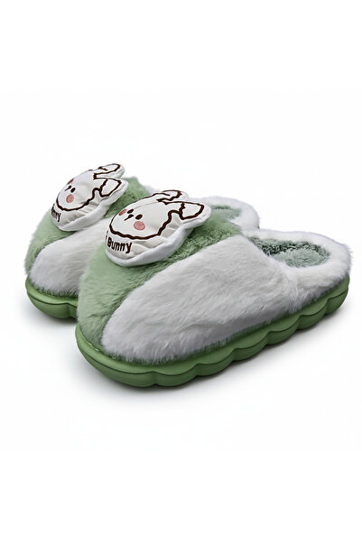 FOTOFUN Papuci pufoși și călduroși pentru copii - Model CuteBear, Verde, 32-33