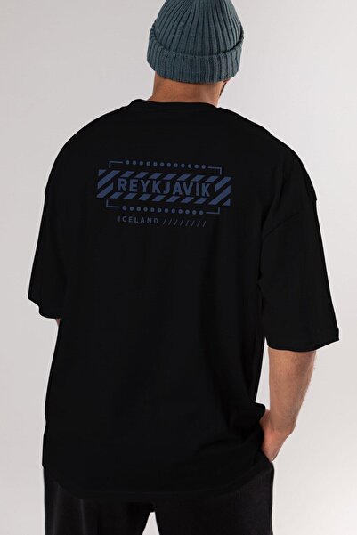 Ankhises Reykjavik Back Štampano Crna Oversize kroj T-shirt Unisex Muškarci Ž...