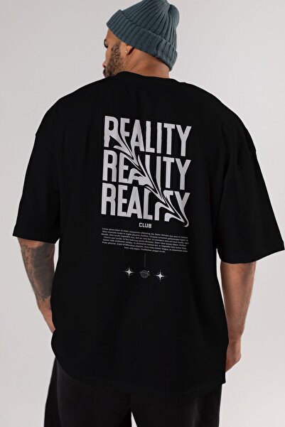 Ankhises Realnost napisana nazad Štampano Crna Oversize kroj T-shirt Muškarci...