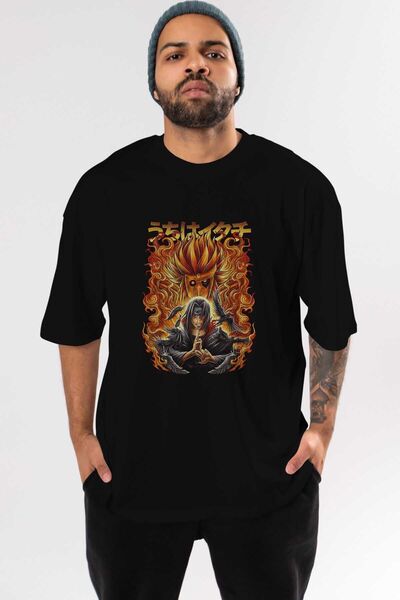 Ankhises NARUTO ITACHI UCHIHA Anime Sa deznom Crna Oversize kroj T-shirt - Mu...