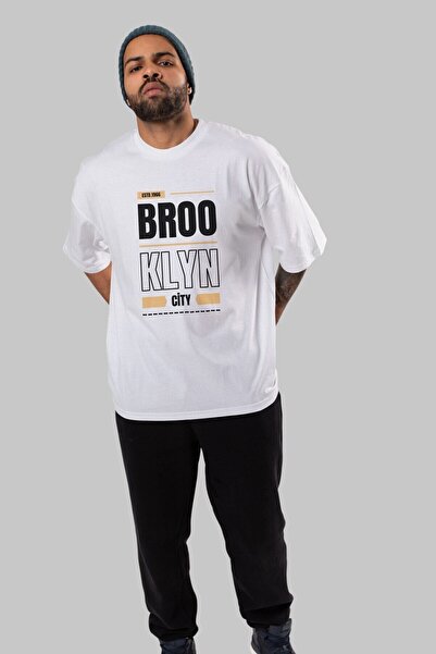 Ankhises Brooklyn City Napisan na prednjoj strani Štampano Belo Oversize kroj...