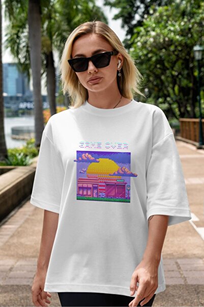 Ankhises Kraj igre Štampano Beli Oversize kroj T-shirt - Muškarci Žene okrugl...