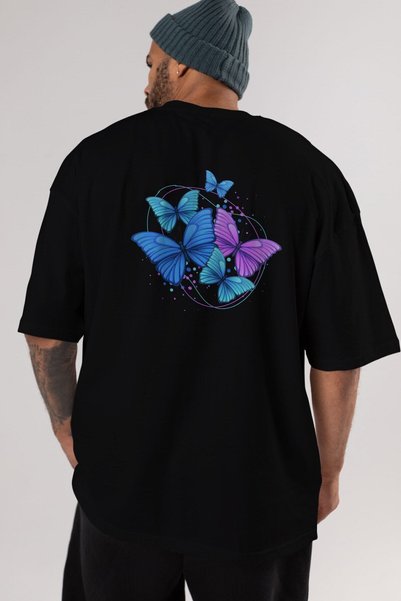Ankhises Leptir leđa Štampano crna Oversize kroj T-shirt muškarci žene okrugl...