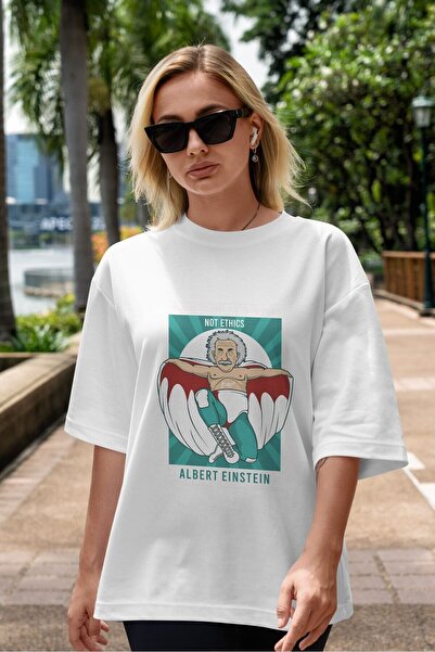 Ankhises Einstein Štampano Nacho Libre Beli Oversize kroj Unisex T-shirt - ok...
