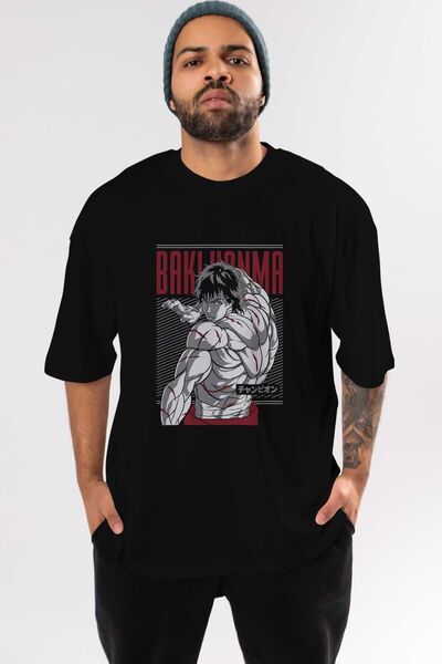 Ankhises BAKI HANMA Anime εμπρός εμπριμέ μαύρο μπλουζάκι Oversize Ανδρικό Γυν...