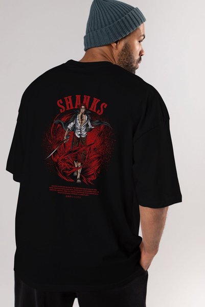 Ankhises Shanks Anime Back Printed Black Oversize T-shirt Men Women