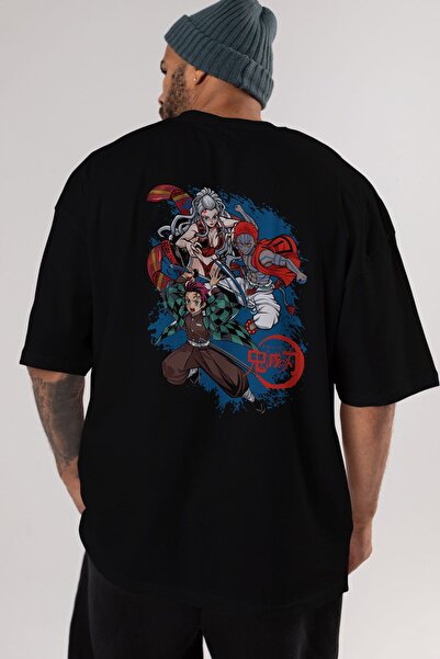 Ankhises TANJIRO, AKAZA, DAKI Anime Leđa Štampano Crna Oversize kroj T-shirt ...