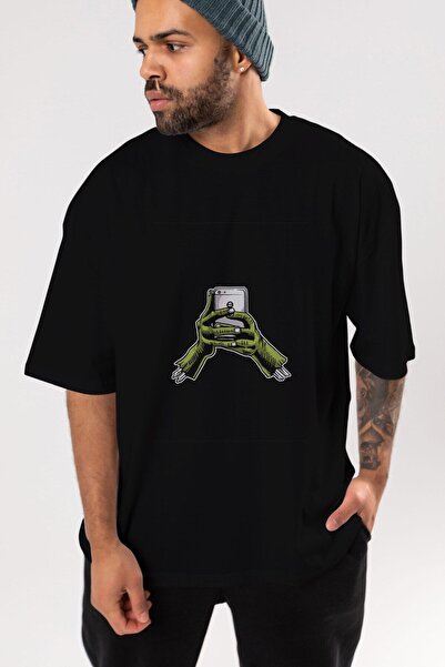 Ankhises Zombi telefon Sa deznom crni Oversize kroj T-shirt - uniseks okrugla...