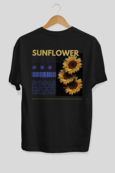 Ankhises Suncokret leđa Štampano crna Oversize kroj T-shirt muškarci žene okr...