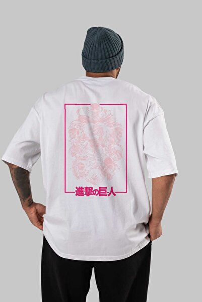 Ankhises ATTACK ON TITANS Anime Tricou supradimensionat alb cu imprimeu pe sp...