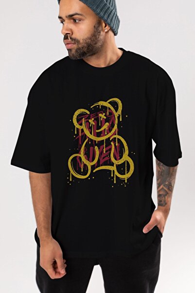 Ankhises Zero Hug Bear Front Štampano Crna Oversize kroj T-shirt Unisex Muška...