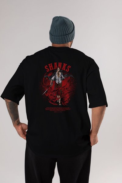 Ankhises Shanks Anime Back Printed Black Oversize T-shirt Men Women