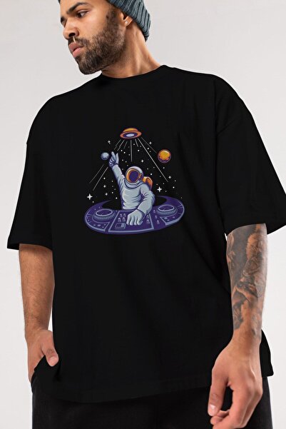 Ankhises Astronaut Disk Jockey Crni Oversize kroj T-shirt - Muškarci/Žene okr...