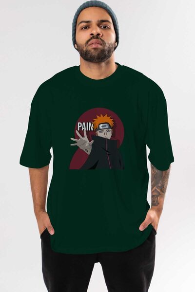 Ankhises PAIN NARUTO Anime Front Štampano Emerald Green Oversize kroj T-shirt...