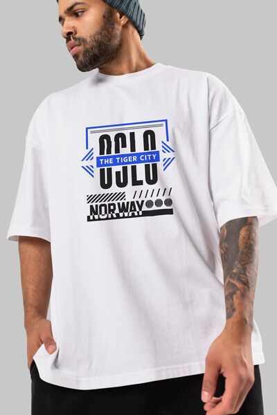 Ankhises Oslo Front Štampano Bela Oversize kroj T-shirt Unisex Muškarci Žene ...