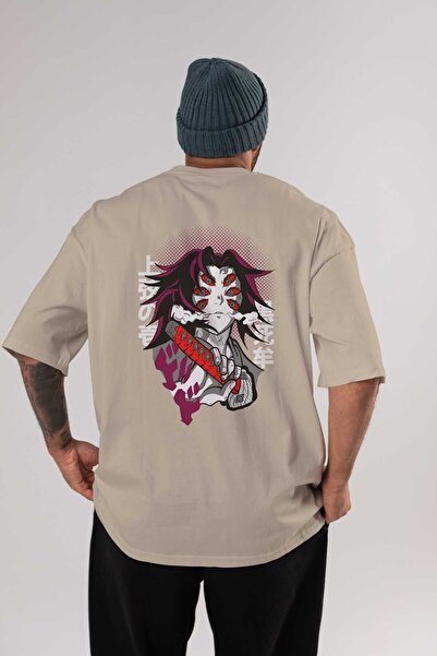 Ankhises kokushibo DEMON SLAYER Anime Leđa Štampano Bež Oversize kroj T-shirt...
