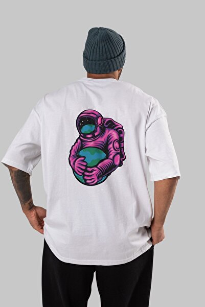 Ankhises Unisex Muškarci Žene - Astronaut Beli Oversize kroj T-shirt, okrugla...
