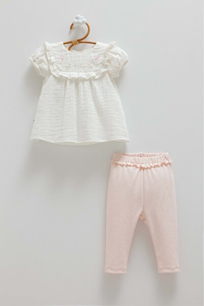 Caramell Smile Muslin Pants and Top Set Ecru