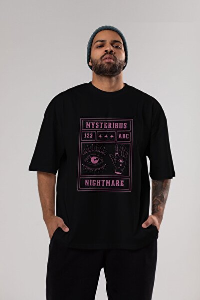 Ankhises Misteriozna noćna mora Front Štampano Crna Oversize kroj T-shirt Uni...
