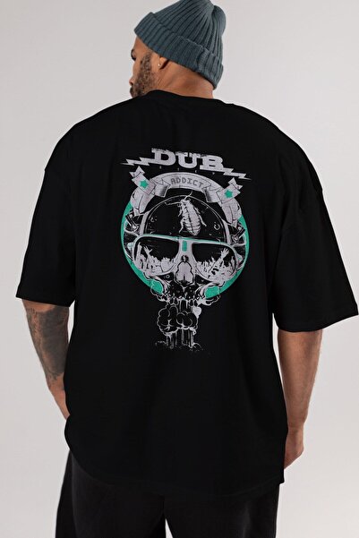Ankhises Dub Addict Tricou supradimensionat negru cu imprimeu pe spate, unise...