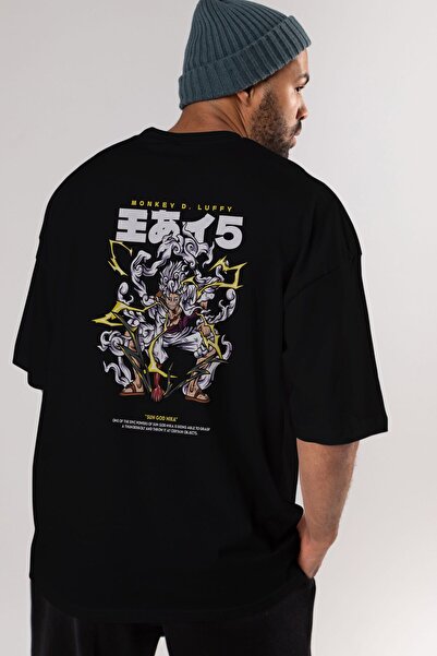 Ankhises Monkey D. Luffy Anime Leđa Štampano Crna Oversize kroj T-shirt Muška...