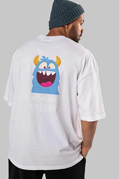 Ankhises Monster Energy Back Štampano Bela Oversize kroj T-shirt Muškarci Žen...
