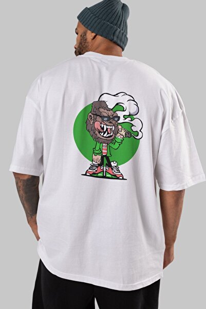 Ankhises Gorilla Smoker Back Štampano Bela Oversize kroj T-shirt Unisex Muška...
