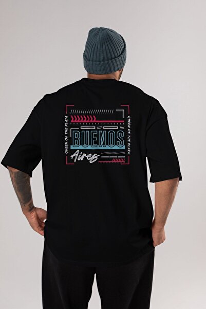 Ankhises Buenos Aires Leđa Štampano Crna Oversize kroj T-shirt Unisex Muškarc...