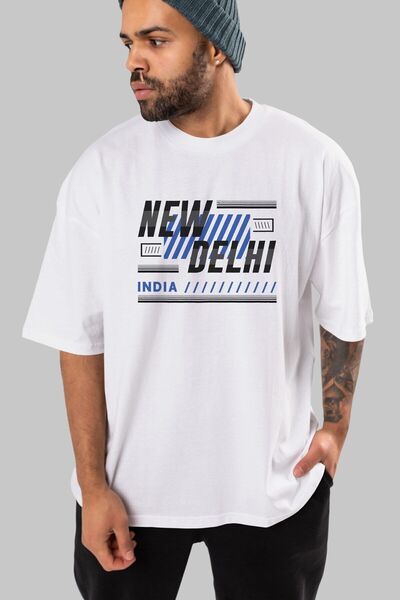 Ankhises New Delhi Front Štampano Bela Oversize kroj T-shirt Unisex Muškarci ...
