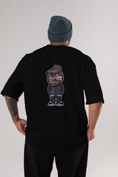Ankhises Gorilla Street Style Leđa Štampano Crna Oversize kroj T-shirt Unisex...