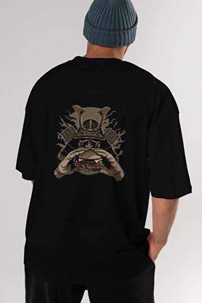 Ankhises Samurai Burger Back Štampano Crna Oversize kroj T-shirt Unisex Muška...