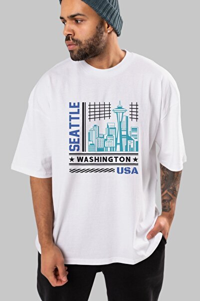Ankhises Seattle Front Štampano Bela Oversize kroj T-shirt Unisex Muškarci Že...