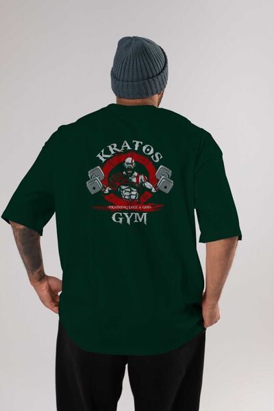 Ankhises Tricou supradimensionat Kratos GYM cu imprimeu pe spate, verde smara...