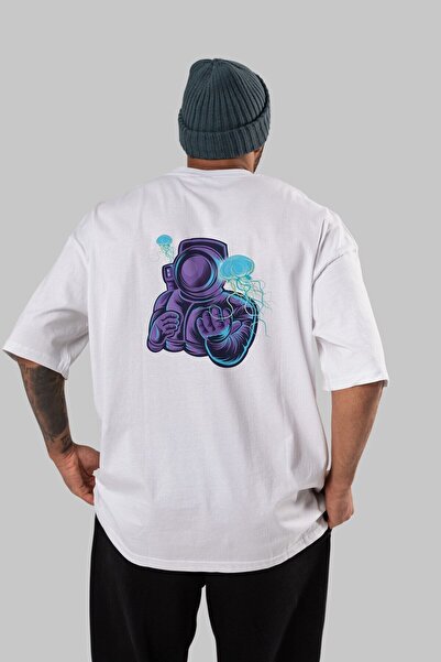 Ankhises Astronaut i meduza leđa Štampano bela Oversize kroj T-shirt unisex m...