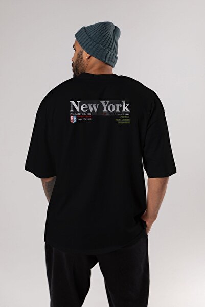 Ankhises New York 96 Written Back Štampano Crna Oversize kroj T-shirt Unisex ...
