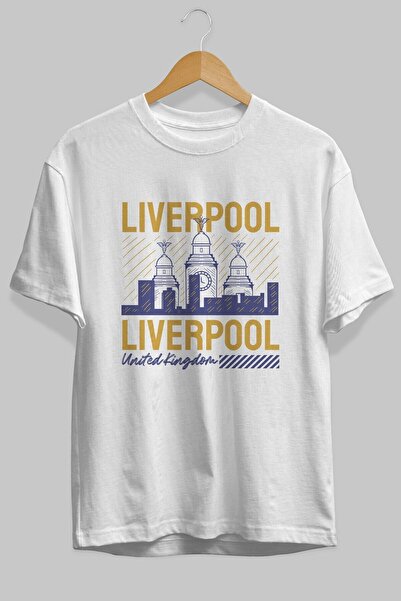 Ankhises تي شيرت ليفربول أبيض كبير الحجم مطبوع من الأمام للجنسين للرجال والنس...