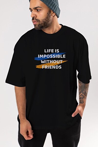 Ankhises Život je nemoguć Front Štampano Crna Oversize kroj T-shirt Unisex Mu...